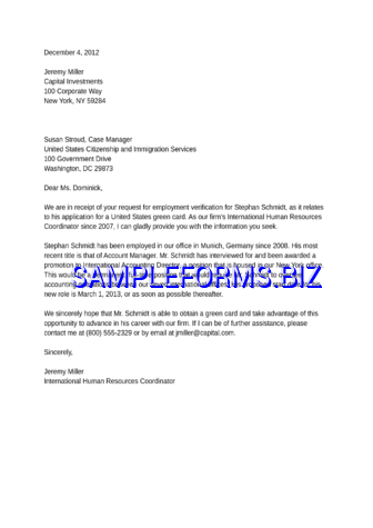 Sample Proof of Employment for Green Card docx pdf free